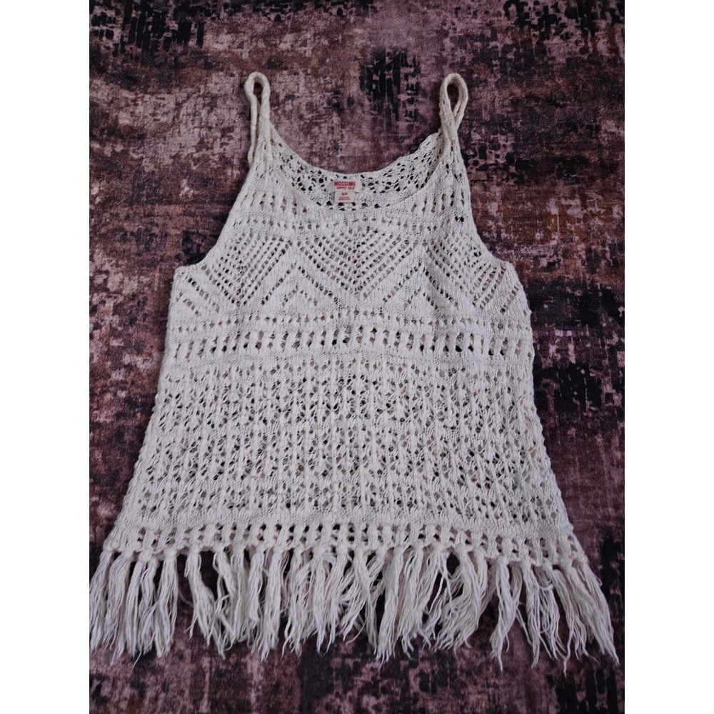 Mossimo Crochet Tank Top Womens Small 15x23 Cream Good Boho Fringe Festival